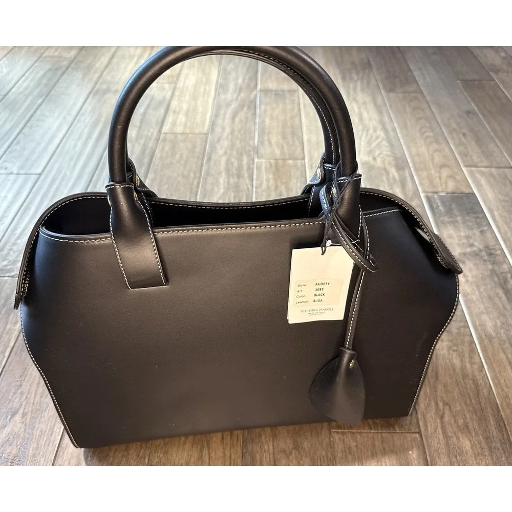 Vittoria Napoli Audrey Satchel Womens‎ OS Black Ruga Leather Made in Italy 3082